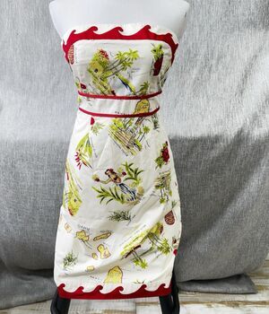 J. Crew Dress Strapless Hawaiian Hawaii Beach Scene Aloha Hula Girl Size 2